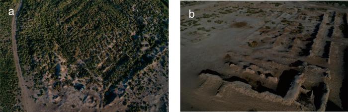 遺址航拍影像：a)Djarkutan神廟遺址；b)Sapalli遺址?！?陳冠翰 供圖