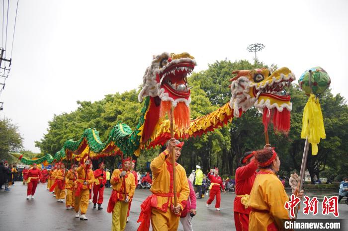 圖為巡游隊(duì)伍正在舞龍?！№f國(guó)政 攝