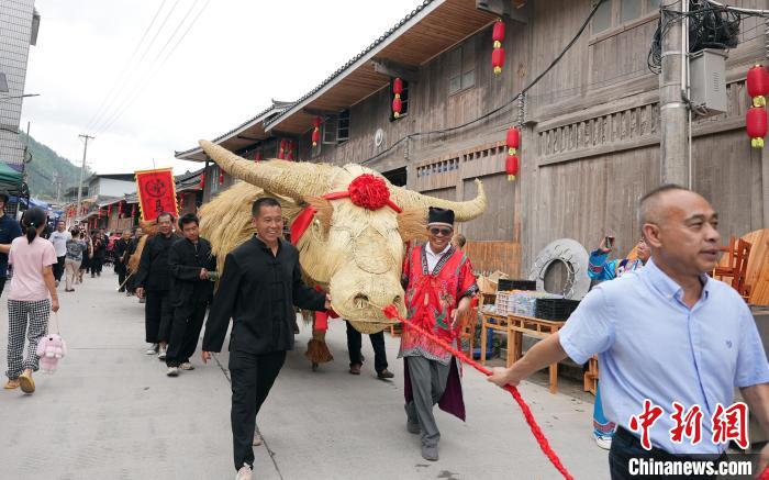 5月27日，在廣西龍勝各族自治縣馬堤鄉(xiāng)，當(dāng)?shù)孛缱迕癖姞恐芭Ｍ酢毖灿??！№f吉陽(yáng) 攝