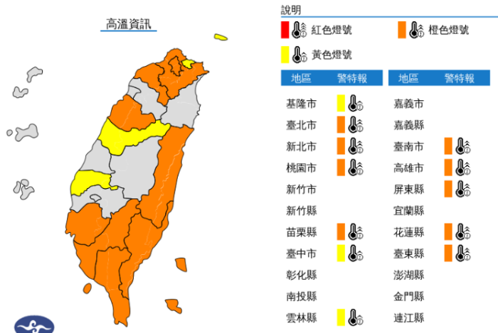 臺灣氣象部門發(fā)布高溫信息，12縣市高溫達36度